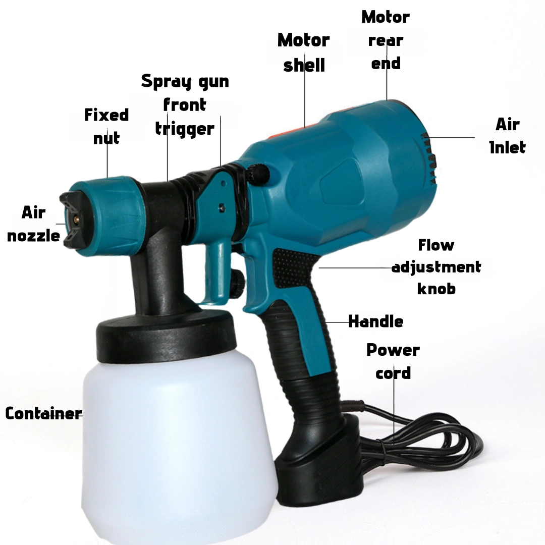 Paint sprayer, high power HVLP paint spray gun, 3 modes adjustable, 4 copper nozzles, easy to clean, paint sprayer for house painting, walls, furniture, fences, door frames